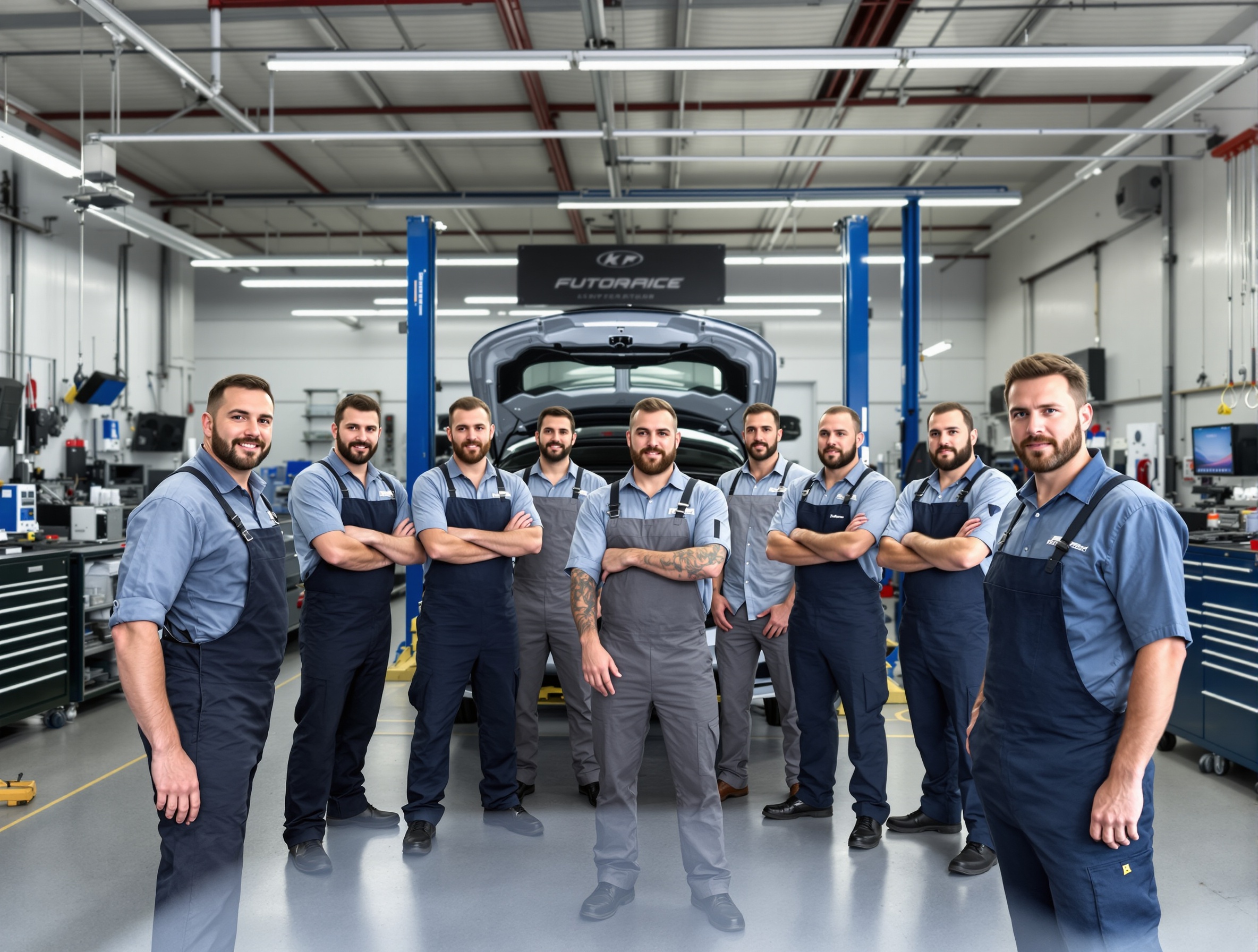 Autoexpert service team in a professional garage.